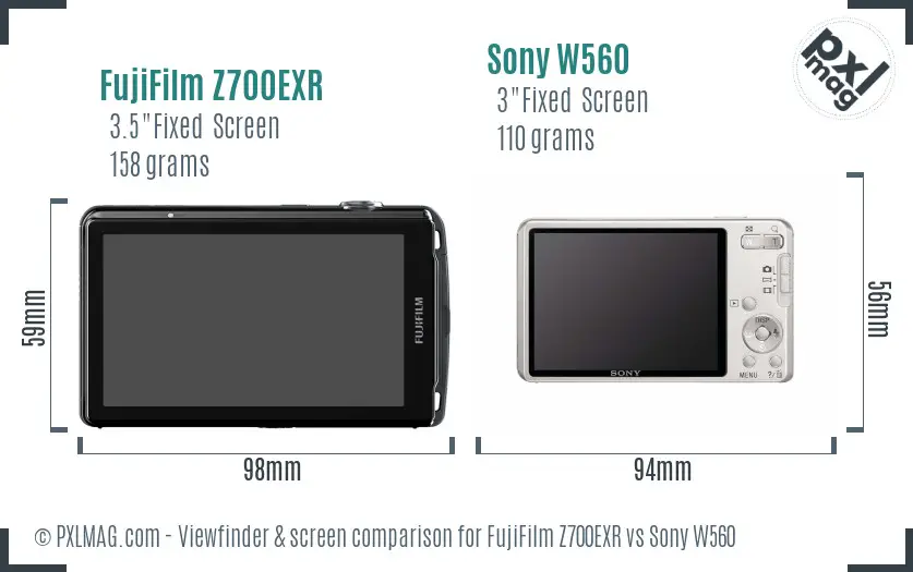 FujiFilm Z700EXR vs Sony W560 Screen and Viewfinder comparison FujiFilm Z700EXR vs Sony W560 Screen and Viewfinder comparison
