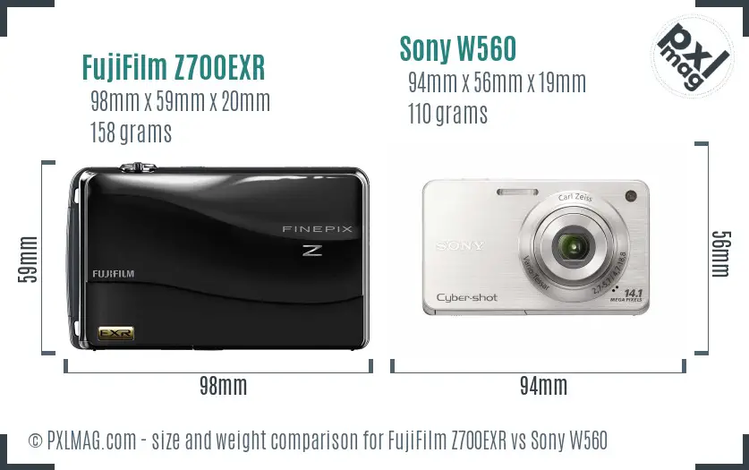 FujiFilm Z700EXR vs Sony W560 size comparison FujiFilm Z700EXR vs Sony W560 size comparison
