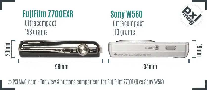 FujiFilm Z700EXR vs Sony W560 top view buttons comparison FujiFilm Z700EXR vs Sony W560 top view buttons comparison
