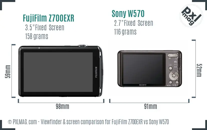 FujiFilm Z700EXR vs Sony W570 Screen and Viewfinder comparison