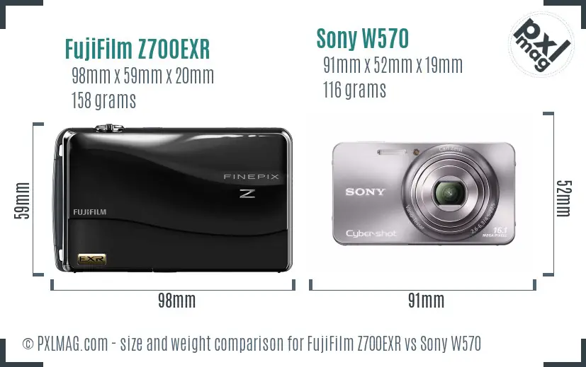 FujiFilm Z700EXR vs Sony W570 size comparison