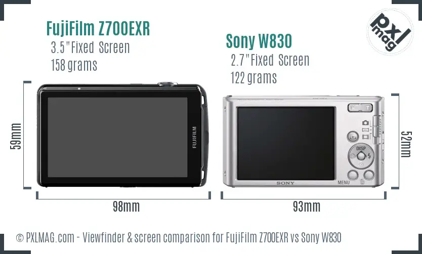 FujiFilm Z700EXR vs Sony W830 Screen and Viewfinder comparison