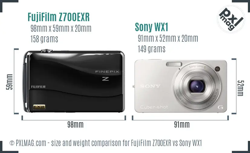 FujiFilm Z700EXR vs Sony WX1 size comparison