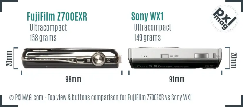 FujiFilm Z700EXR vs Sony WX1 top view buttons comparison