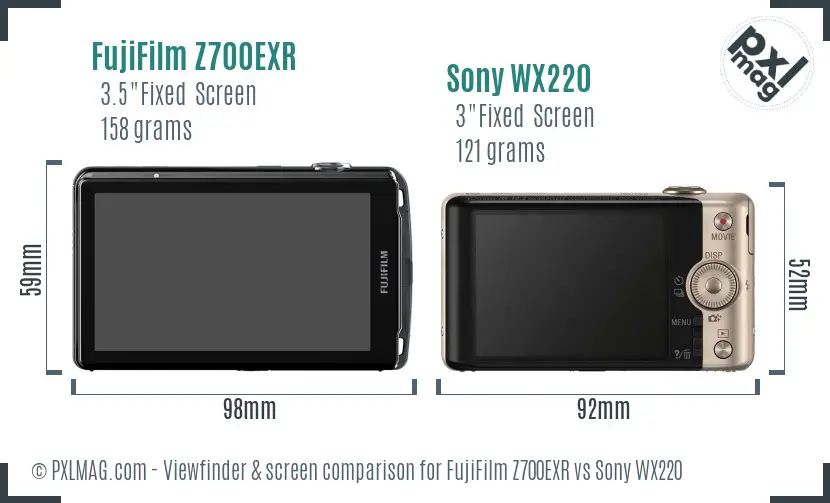FujiFilm Z700EXR vs Sony WX220 Screen and Viewfinder comparison