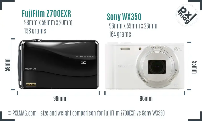 FujiFilm Z700EXR vs Sony WX350 size comparison