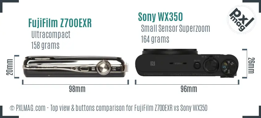 FujiFilm Z700EXR vs Sony WX350 top view buttons comparison
