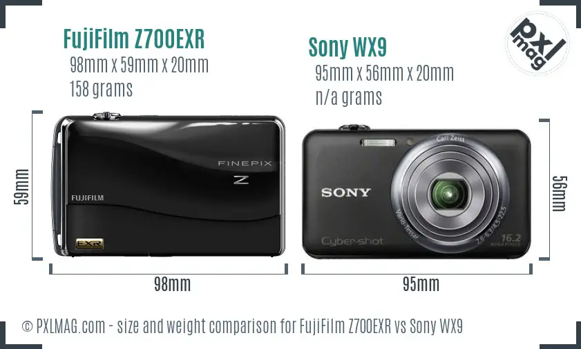 FujiFilm Z700EXR vs Sony WX9 size comparison