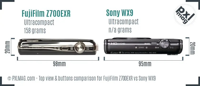 FujiFilm Z700EXR vs Sony WX9 top view buttons comparison