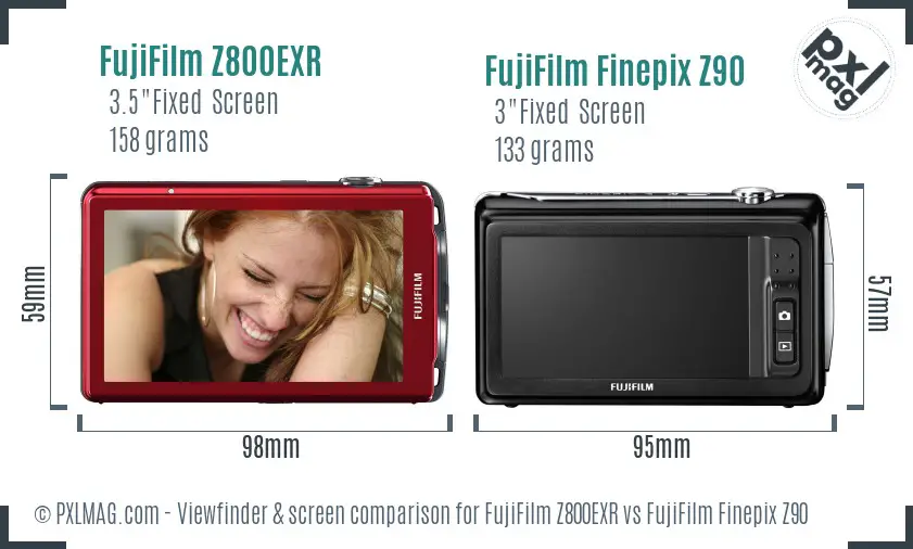 FujiFilm Z800EXR vs FujiFilm Finepix Z90 Screen and Viewfinder comparison FujiFilm Z800EXR vs FujiFilm Finepix Z90 Screen and Viewfinder comparison