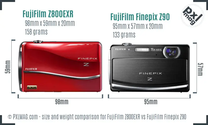 FujiFilm Z800EXR vs FujiFilm Finepix Z90 size comparison FujiFilm Z800EXR vs FujiFilm Finepix Z90 size comparison