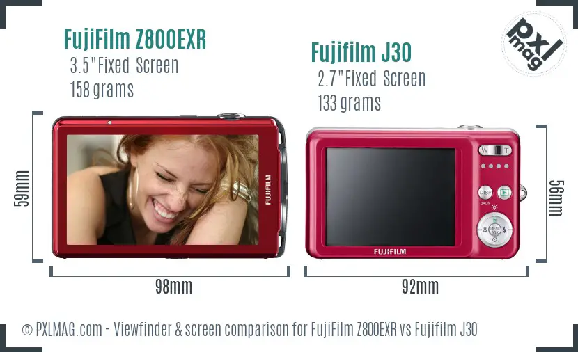 FujiFilm Z800EXR vs Fujifilm J30 Screen and Viewfinder comparison