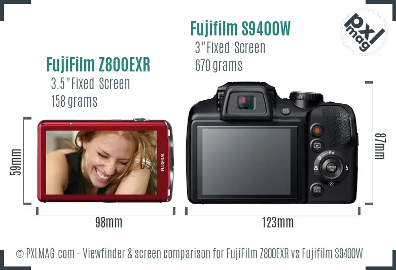 FujiFilm Z800EXR vs Fujifilm S9400W Screen and Viewfinder comparison
