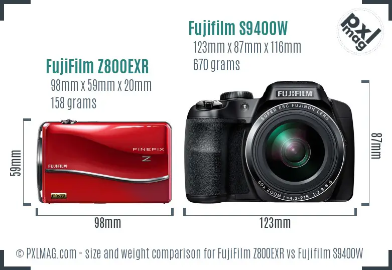 FujiFilm Z800EXR vs Fujifilm S9400W size comparison