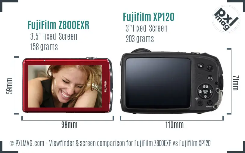 FujiFilm Z800EXR vs Fujifilm XP120 Screen and Viewfinder comparison
