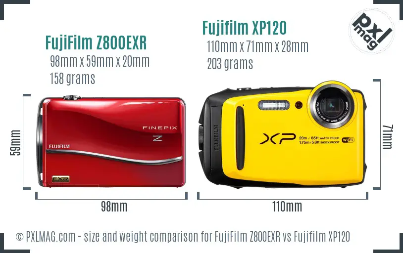 FujiFilm Z800EXR vs Fujifilm XP120 size comparison