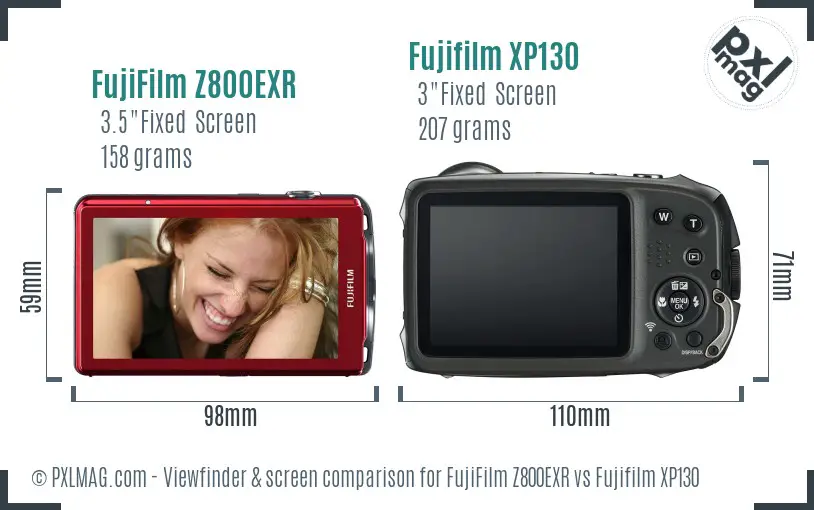 FujiFilm Z800EXR vs Fujifilm XP130 Screen and Viewfinder comparison FujiFilm Z800EXR vs Fujifilm XP130 Screen and Viewfinder comparison
