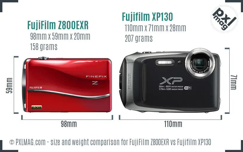 FujiFilm Z800EXR vs Fujifilm XP130 size comparison FujiFilm Z800EXR vs Fujifilm XP130 size comparison