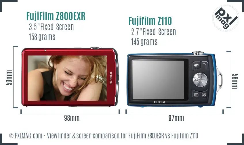 FujiFilm Z800EXR vs Fujifilm Z110 Screen and Viewfinder comparison
