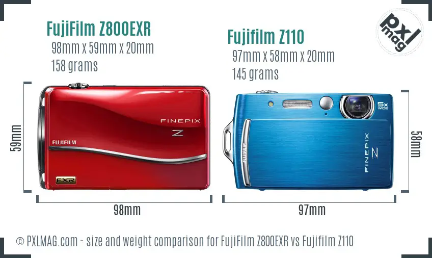 FujiFilm Z800EXR vs Fujifilm Z110 size comparison