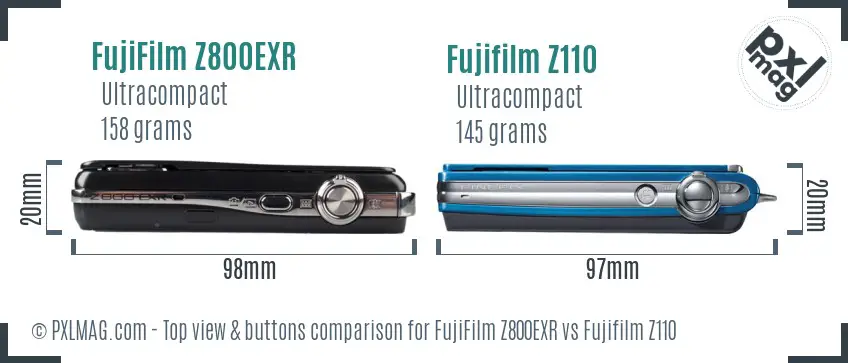 FujiFilm Z800EXR vs Fujifilm Z110 top view buttons comparison