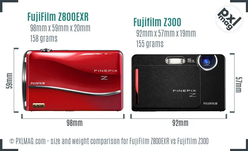 FujiFilm Z800EXR vs Fujifilm Z300 size comparison
