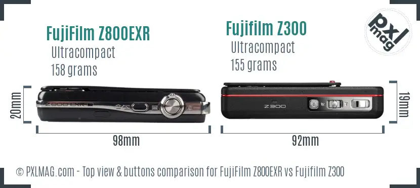 FujiFilm Z800EXR vs Fujifilm Z300 top view buttons comparison