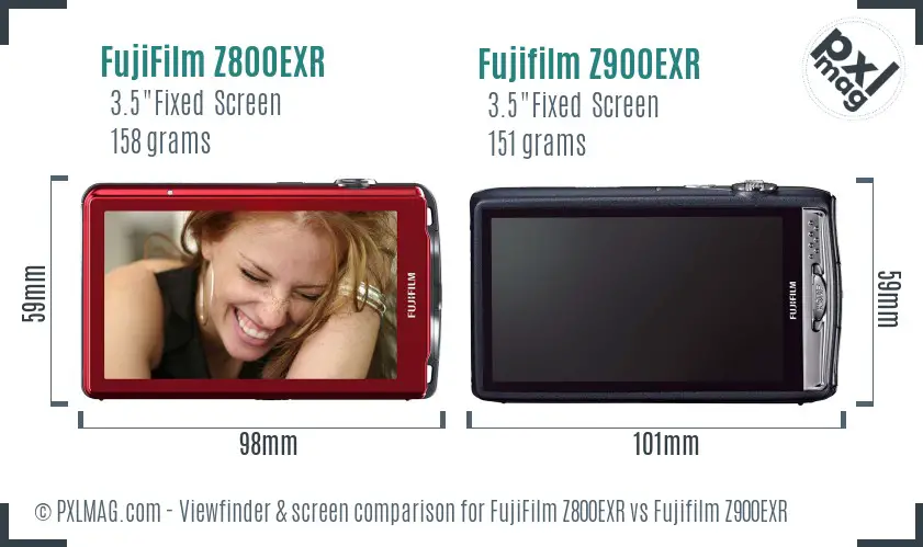 FujiFilm Z800EXR vs Fujifilm Z900EXR Screen and Viewfinder comparison