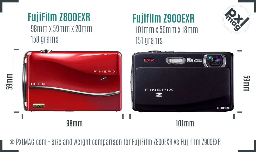 FujiFilm Z800EXR vs Fujifilm Z900EXR size comparison