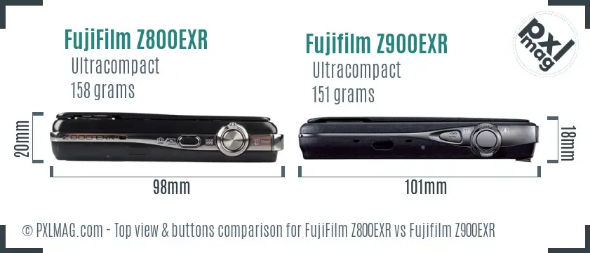 FujiFilm Z800EXR vs Fujifilm Z900EXR top view buttons comparison