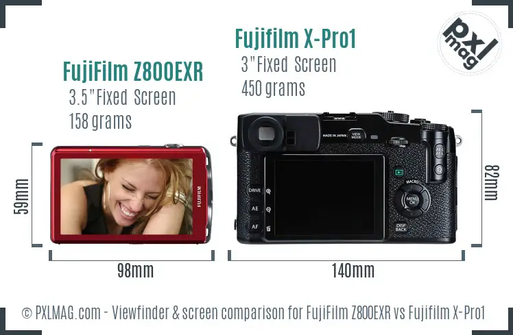 FujiFilm Z800EXR vs Fujifilm X-Pro1 Screen and Viewfinder comparison