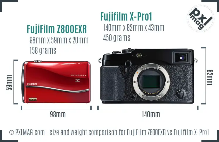 FujiFilm Z800EXR vs Fujifilm X-Pro1 size comparison