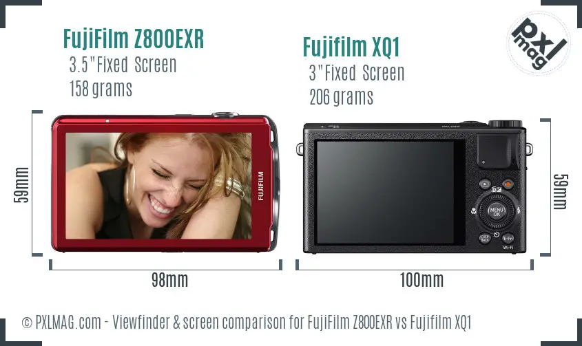 FujiFilm Z800EXR vs Fujifilm XQ1 Screen and Viewfinder comparison