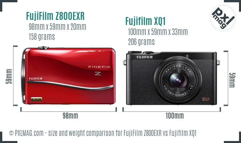 FujiFilm Z800EXR vs Fujifilm XQ1 size comparison