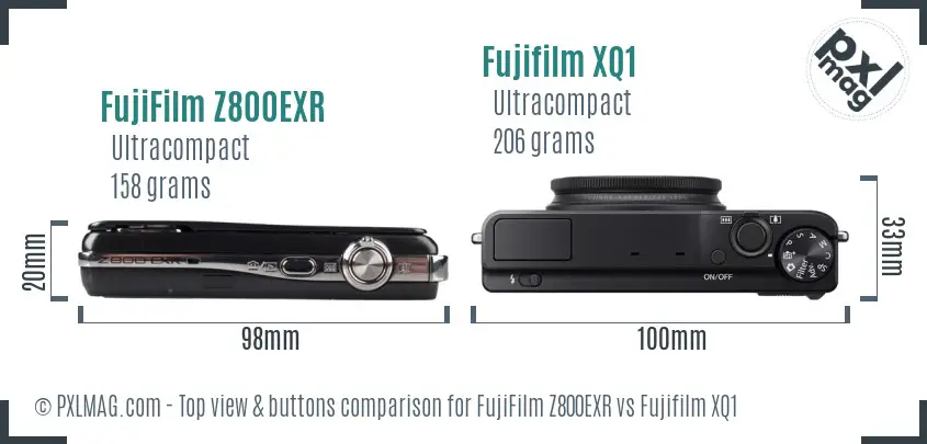 FujiFilm Z800EXR vs Fujifilm XQ1 top view buttons comparison