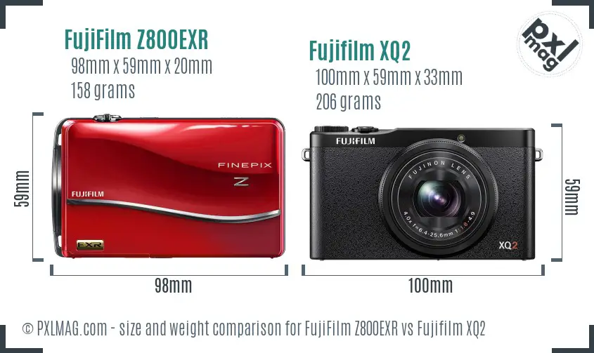 FujiFilm Z800EXR vs Fujifilm XQ2 size comparison
