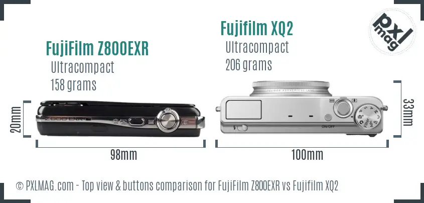 FujiFilm Z800EXR vs Fujifilm XQ2 top view buttons comparison