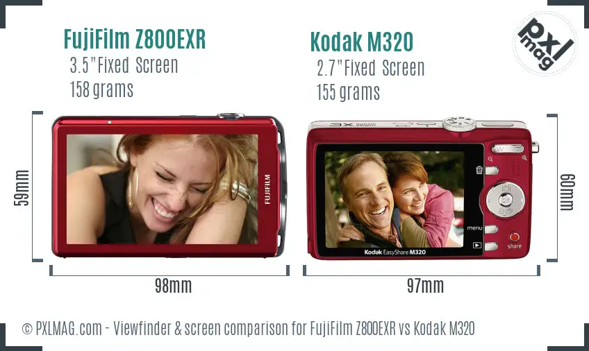 FujiFilm Z800EXR vs Kodak M320 Screen and Viewfinder comparison