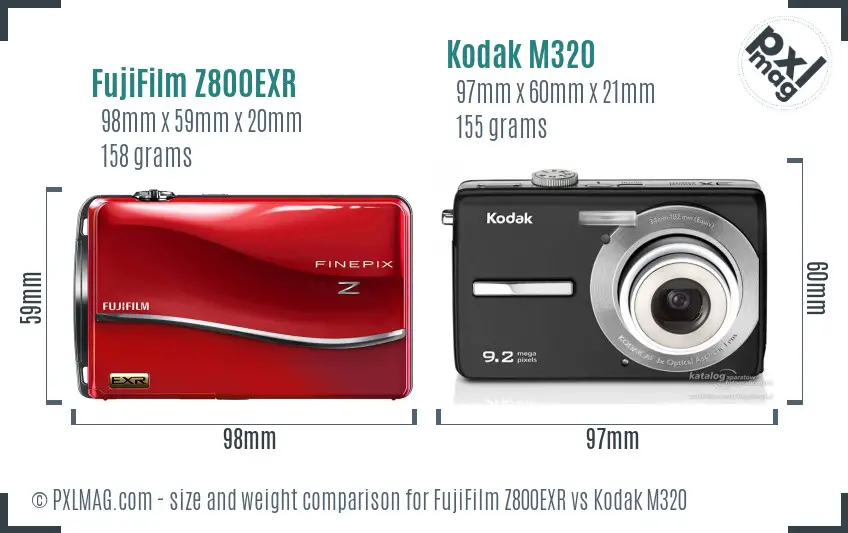 FujiFilm Z800EXR vs Kodak M320 size comparison