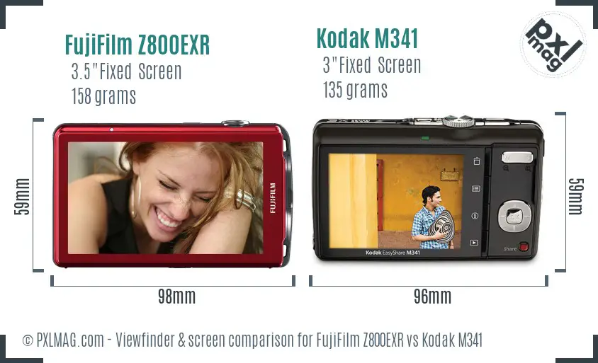 FujiFilm Z800EXR vs Kodak M341 Screen and Viewfinder comparison