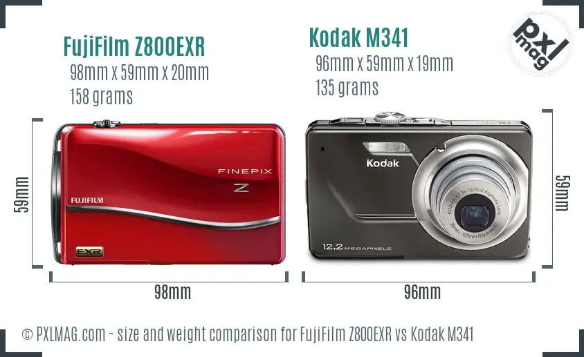 FujiFilm Z800EXR vs Kodak M341 size comparison