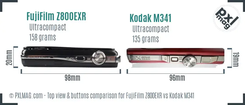 FujiFilm Z800EXR vs Kodak M341 top view buttons comparison