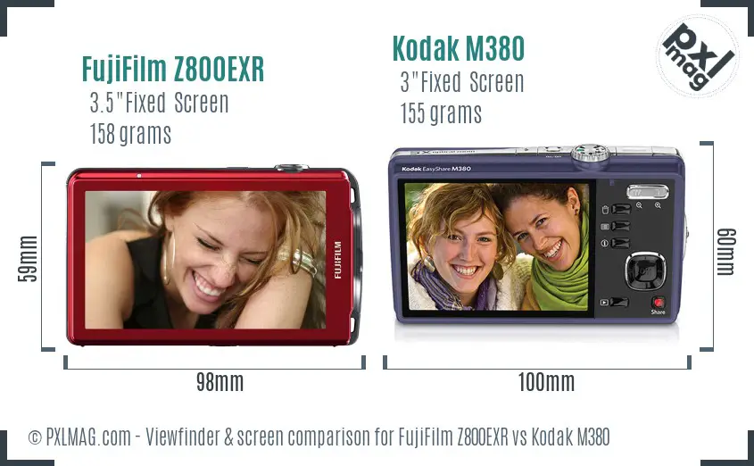 FujiFilm Z800EXR vs Kodak M380 Screen and Viewfinder comparison