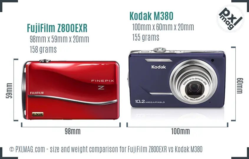 FujiFilm Z800EXR vs Kodak M380 size comparison