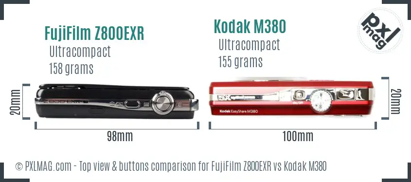 FujiFilm Z800EXR vs Kodak M380 top view buttons comparison