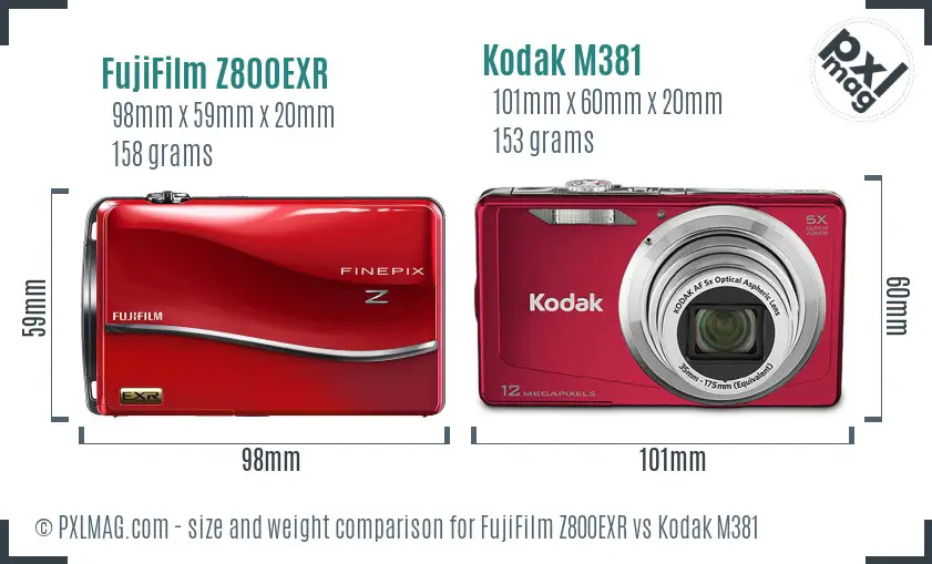 FujiFilm Z800EXR vs Kodak M381 size comparison FujiFilm Z800EXR vs Kodak M381 size comparison
