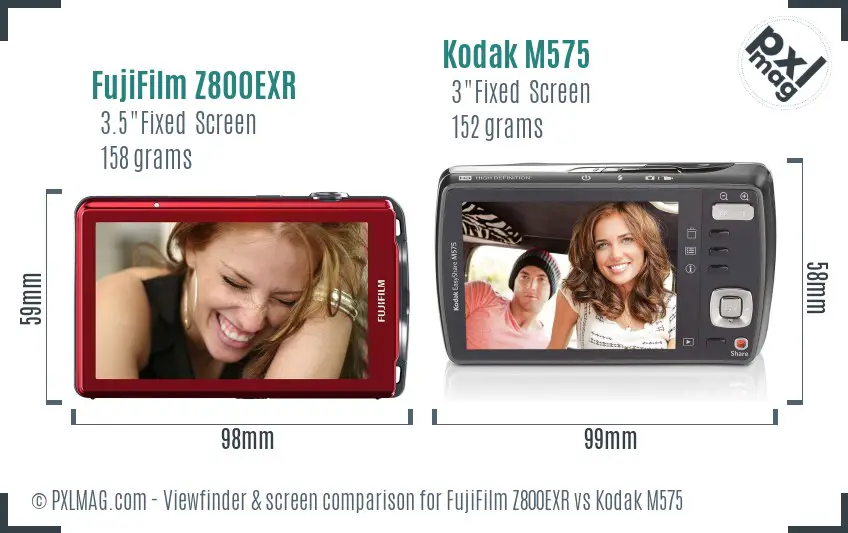 FujiFilm Z800EXR vs Kodak M575 Screen and Viewfinder comparison