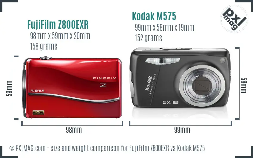 FujiFilm Z800EXR vs Kodak M575 size comparison