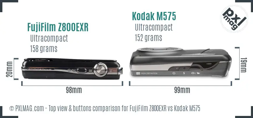 FujiFilm Z800EXR vs Kodak M575 top view buttons comparison