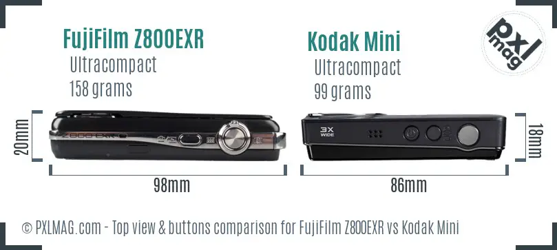 FujiFilm Z800EXR vs Kodak Mini top view buttons comparison